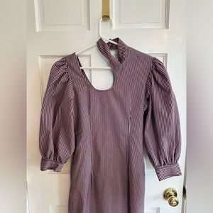 GANNI pink + grey striped seersucker dress with neckline cutout. Size 36